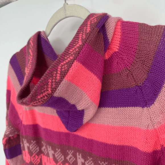 Alpaca Wool Youth XL Sweater Hooded Pink Striped Fringe Hem Pockets Made in Peru - Picture 11 of 12